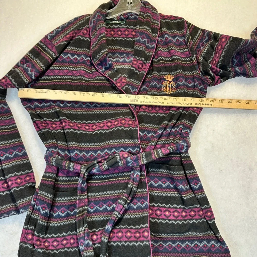 Lauren Ralph Lauren Robe Women Size M Purple Fair Isle Fleece Loungewear 8141537